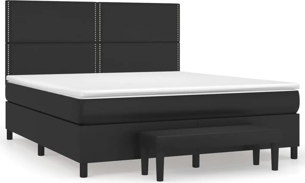 vidaXL fekete műbőr rugós ágy matraccal 180 x 200 cm