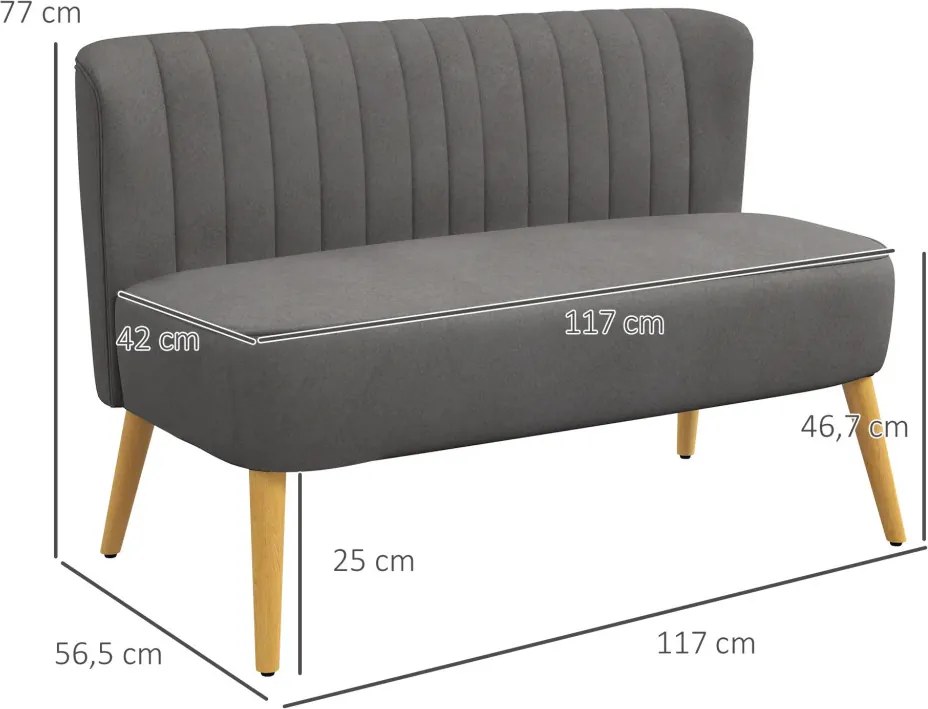 HOMCOM Kanapé Retro Design 2 Személyes kanapé, fa lábak, sötétszürke