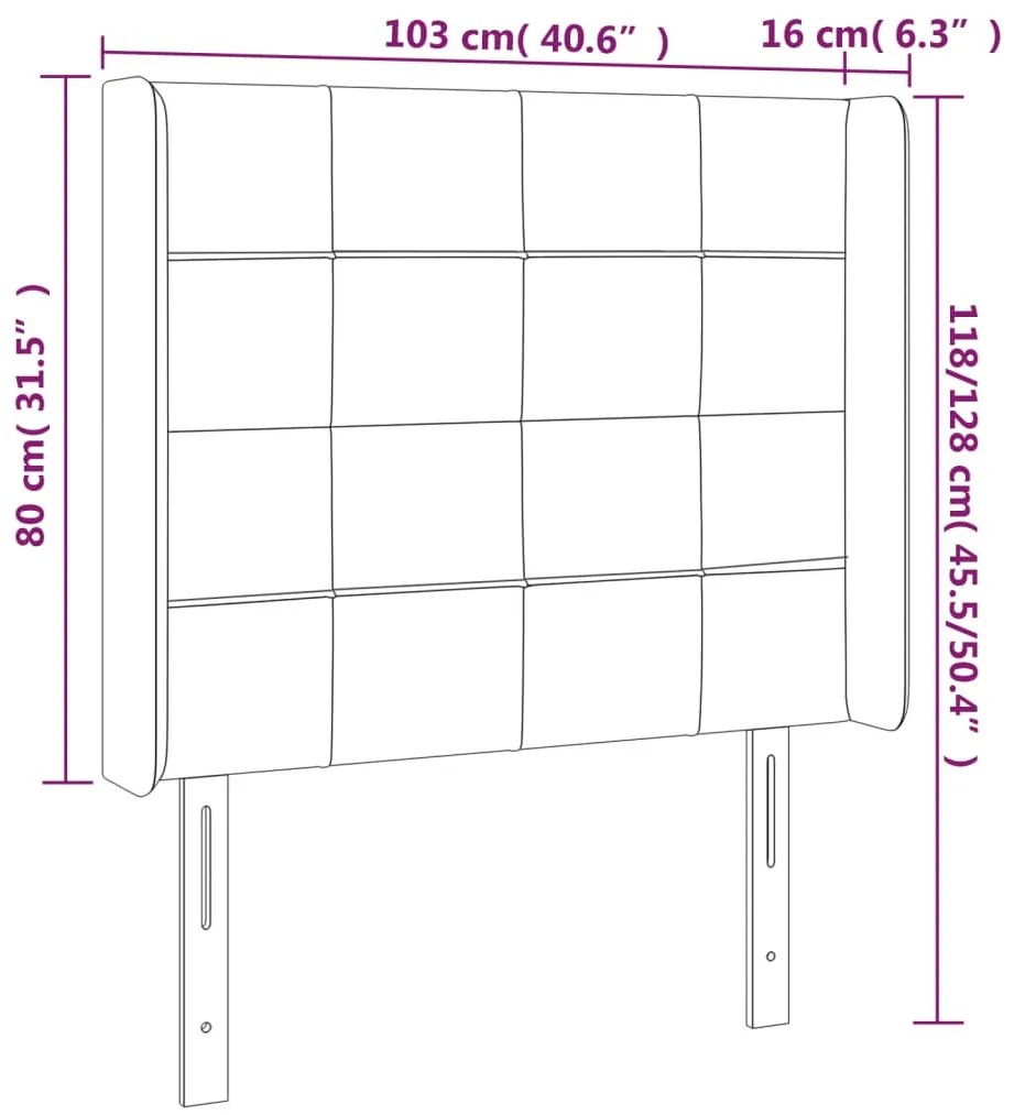 sötétszürke szövet LED-es fejtámla 103x16x118/128 cm