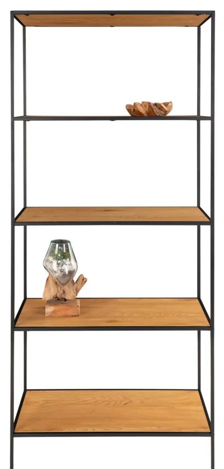 Vita polc, 5 polcos, tölgy hatású, fekete keret 80x36x170 cm