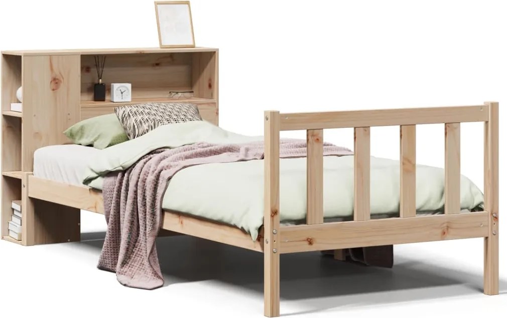 vidaXL tömör fenyőfa könyvespolcos ágy matrac nélkül 100 x 200 cm