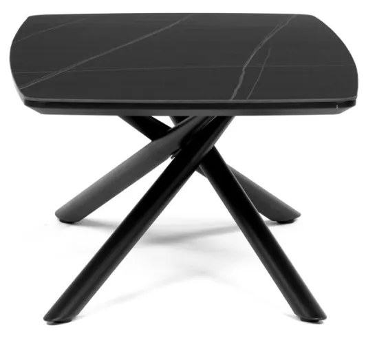 Masuță de cafea din ceramica sinterizată 120x70cm, efect marmură neagră, picioare din metal negru