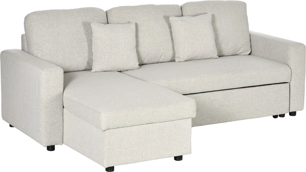 HOMCOM Sarokkanapé Ággyá Alakítható Funkcióval, L-alakú Kanapé 2 Személyes Kanapéval, Egyszemélyes Ággyal, L-alakú Dívány Tárolóval, 2 Vászon Stílusú