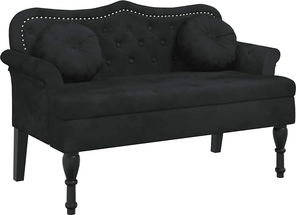 vidaXL fekete bársony pad párnákkal 120,5 x 65 x 75 cm