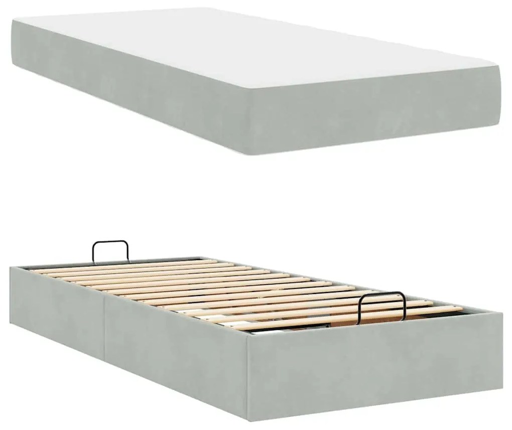 Ágykeret matracmal tárolóval Világosszürke 80 x 200 cm Bársony