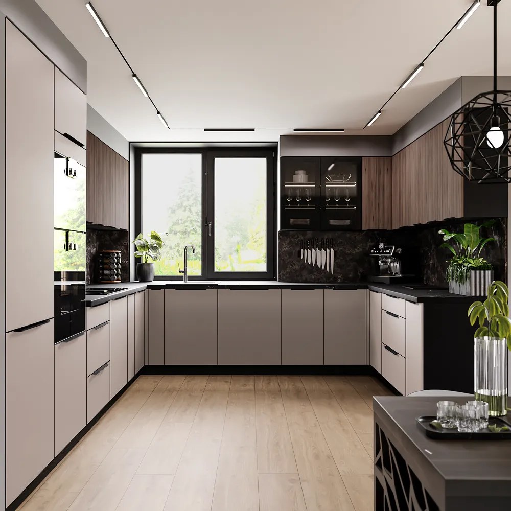 Alsó sarokszekrény, kasmír/fekete, ARAKA 90x90 DN 2F BB