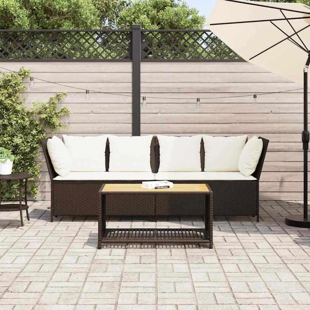 Barna polyrattan kerti kanapé párnákkal