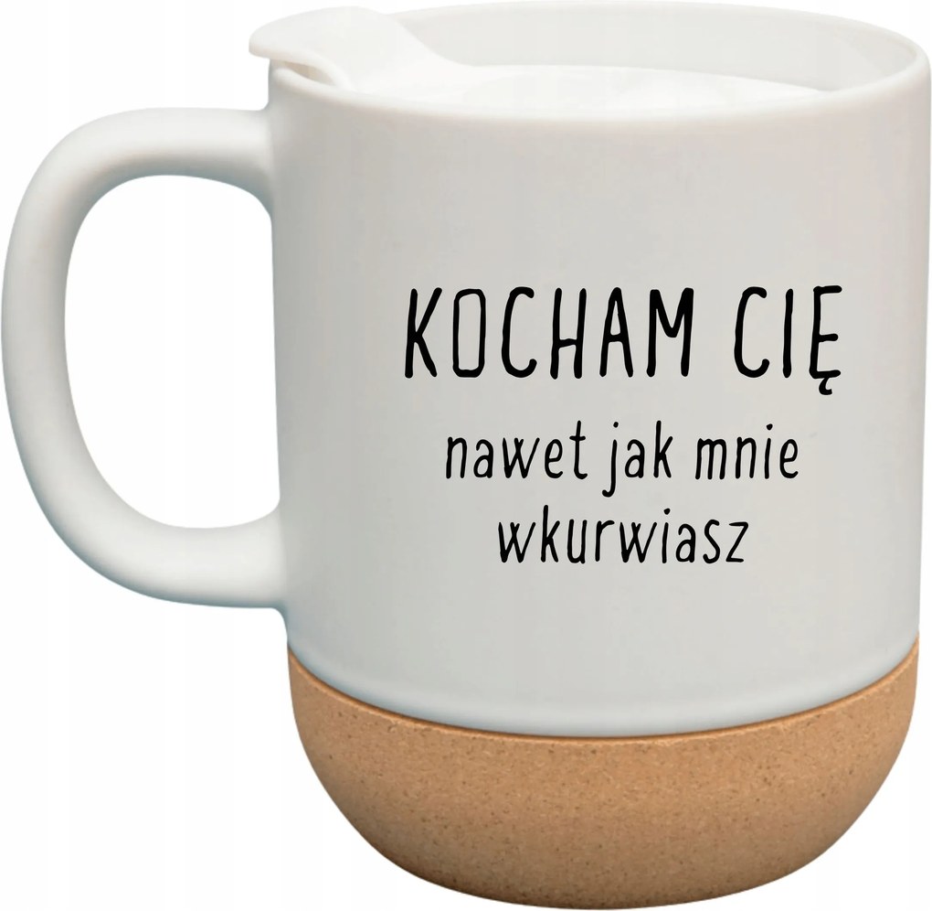 Fehér Bögre Fedéllel És Parafa Aljjal Ajándék Szeretlek