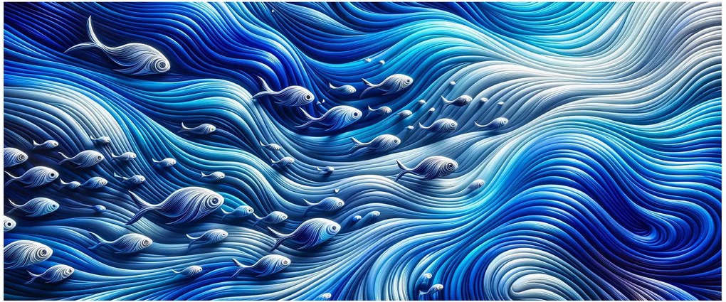 Kép – Halak a hullámokban (120x50 cm)
