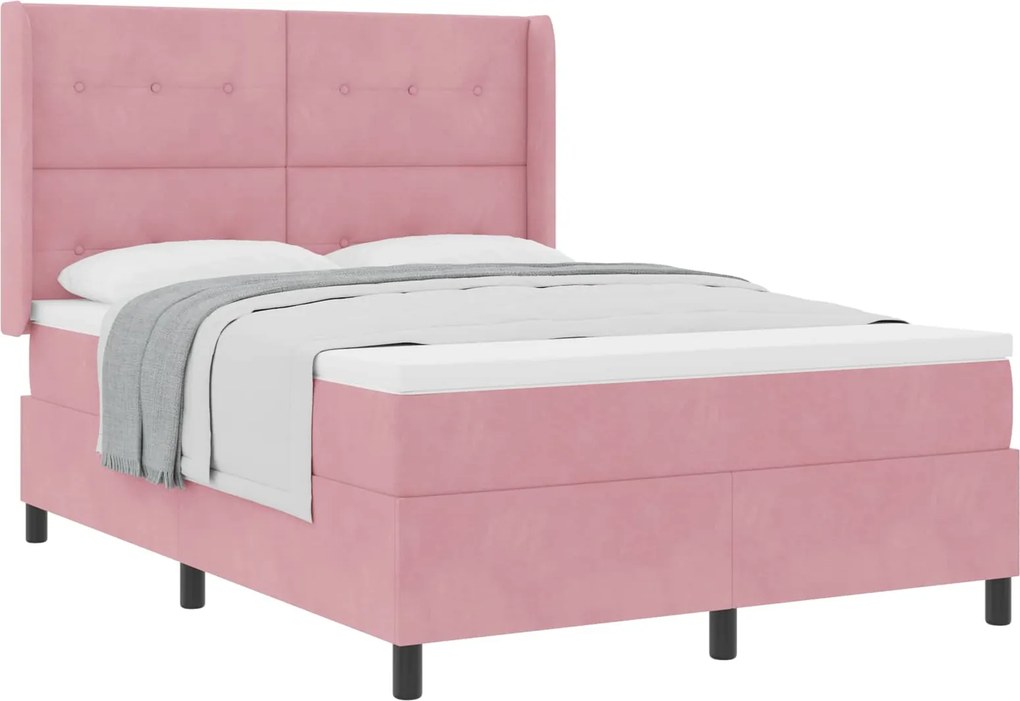 vidaXL Boxrugós ágy matracmal Rózsaszín 140 x 190 cm Bársony