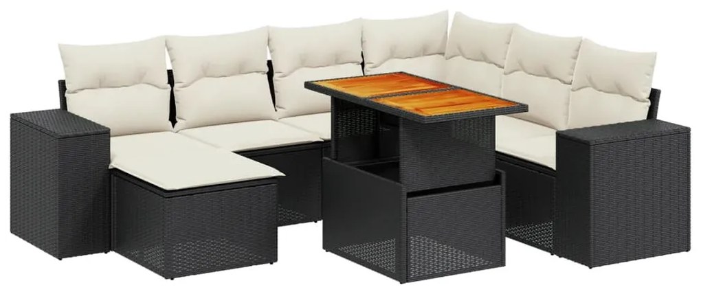 8 részes fekete polyrattan kerti ülőgarnitúra párnákkal