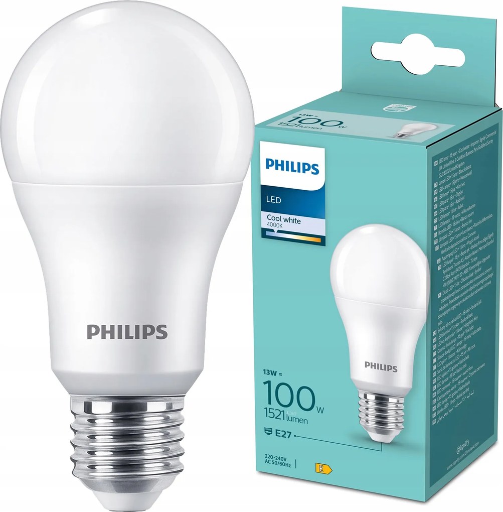 Led izzó E27 A60 13W 100W 1521lm 4000K Semleges Prémium Philips
