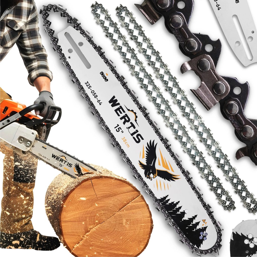 Husqvarna Nac Fűrészvezető 38cm 15" löket 325 1,5mm 2x Wertis Láncok