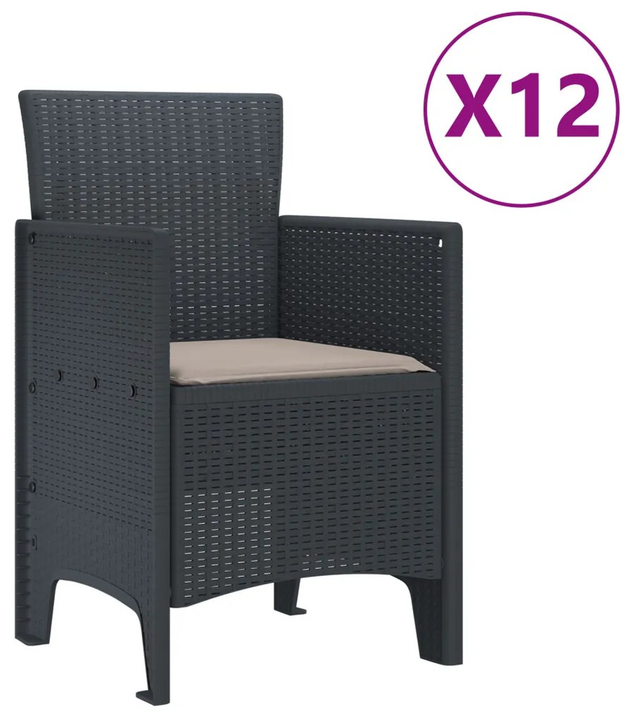 13 Részes Kerti Étkezősor Párnákkal Antracit Polirattan, Kerti Asztal Antracit 200x100x73 cm Polirattan, Kerti Asztal Antracit 150x100x73 cm Polirattan, Kerti Székek Párnákkal 4 db Antracit Polirattan