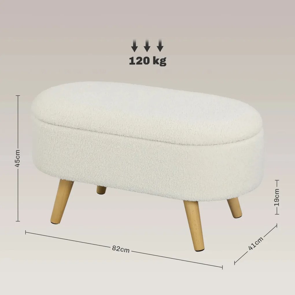 HOMCOM Tárolópad fedéllel, lábtartó előszobába, fa, szövethuzat, 82 x 41 x 45 cm, fehér
