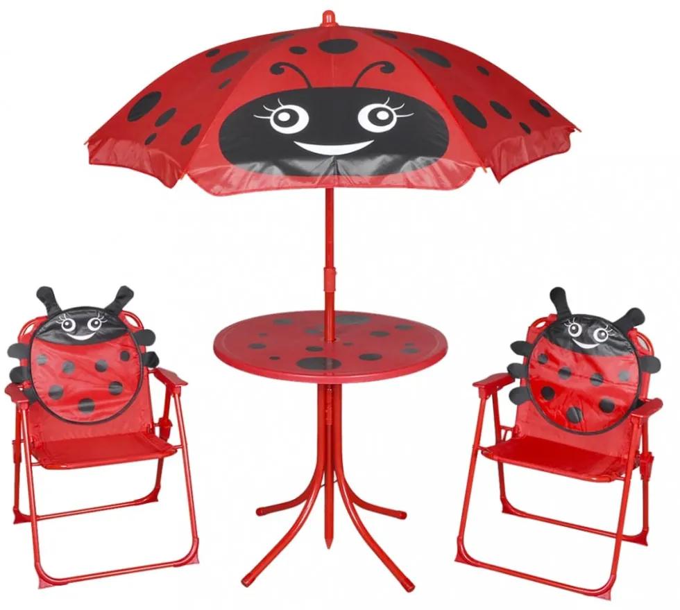 3 db-os piros kerti gyerek bisztrószett napernyővel