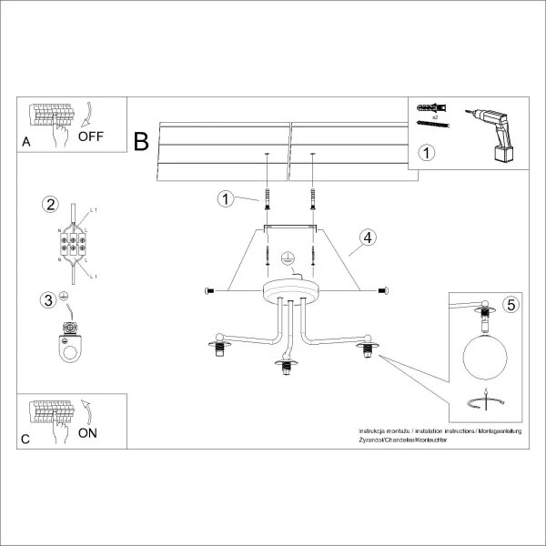 Sollux SL.1662 - Csillár rúdon ASTRAL 3xG9/8W/230V fekete