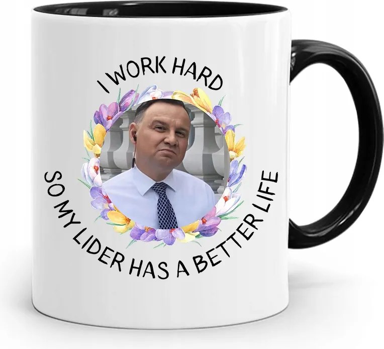 Andrzej Duda Elnök Fekete Bögre Ajándék fényképes nyomtatással