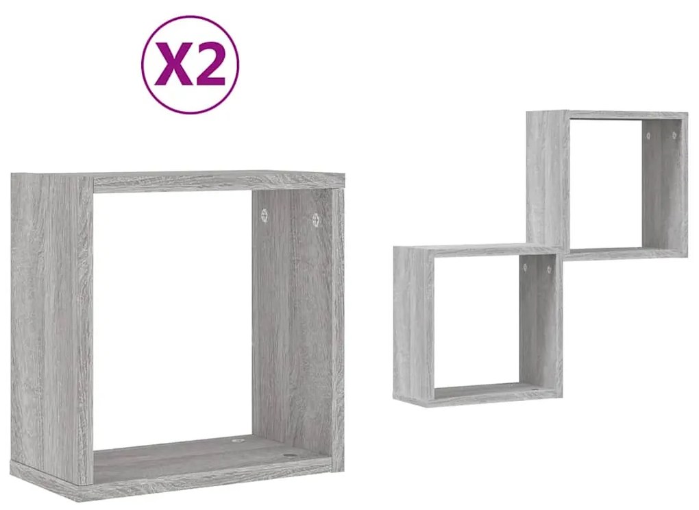 2 db szürke sonoma fali kockapolc 30 x 15 x 30 cm