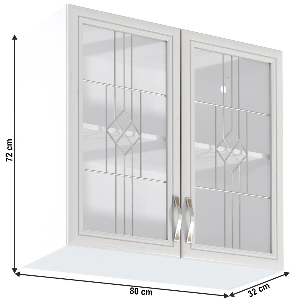 Felsőszekrény G80S üveggel, fehér/sosna Andersen, SICILIA