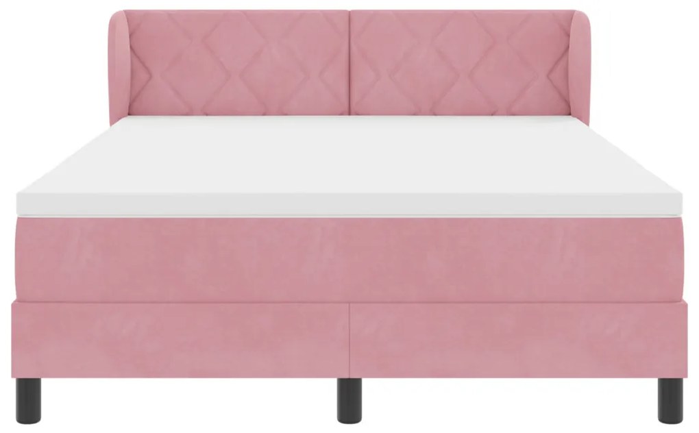 Boxspring Ágy Mattal Rózsaszín 140x190 cm Bársony