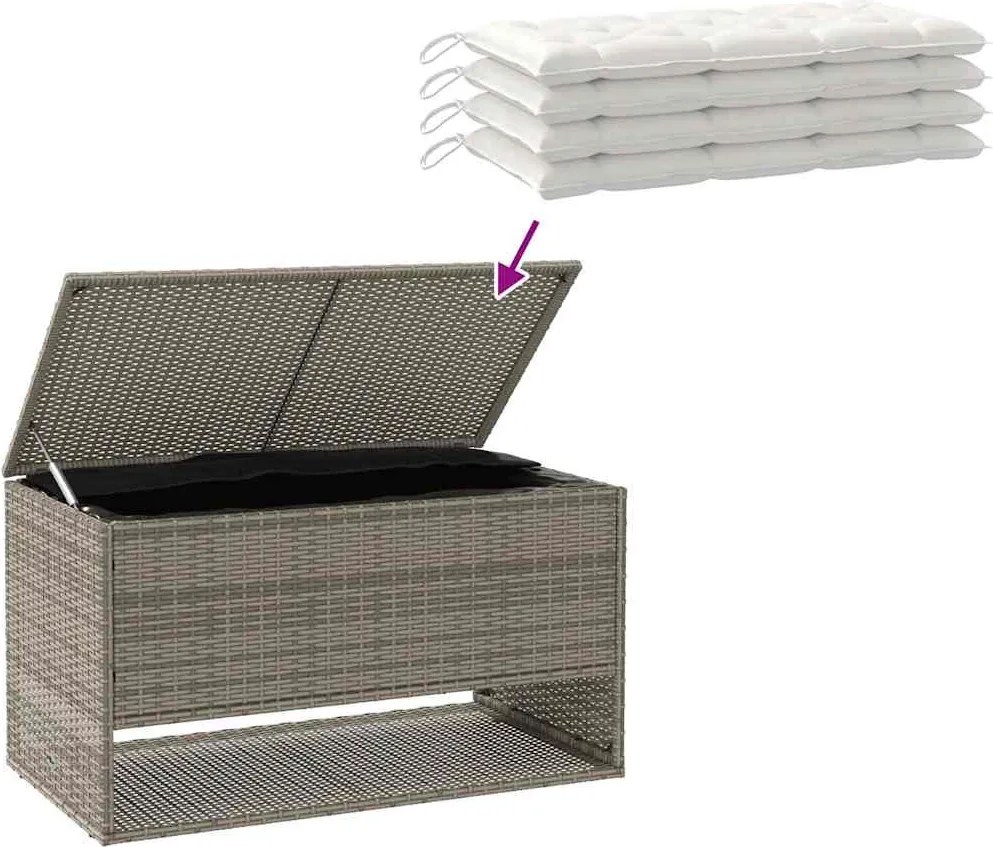 Szürke Polyrattan Kültéri Párna Doboz 100X55X55,5 Cm