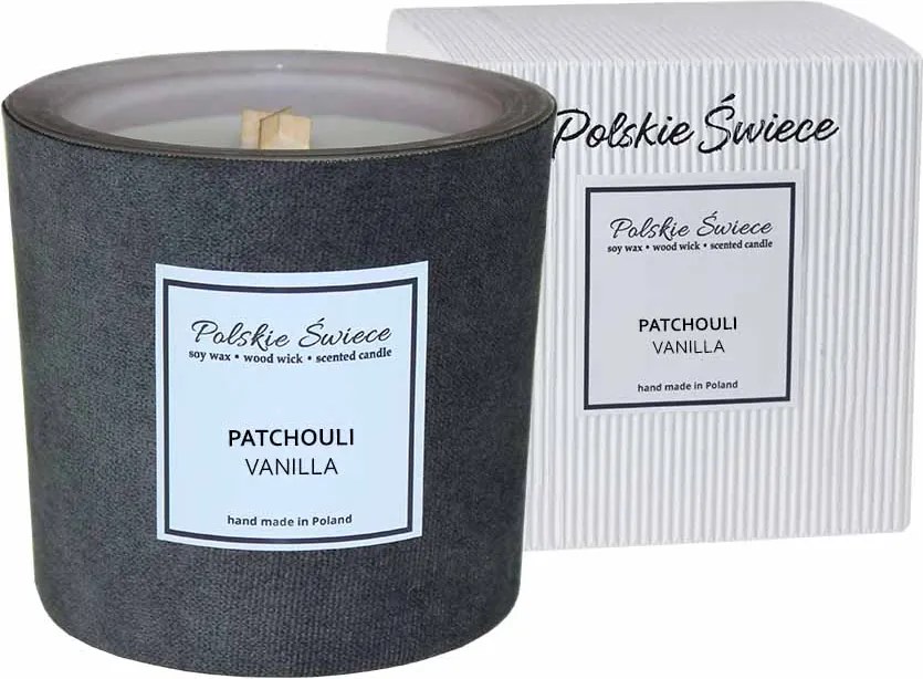 Erős bőrű szürke pacsuli vanília fehér gyertya