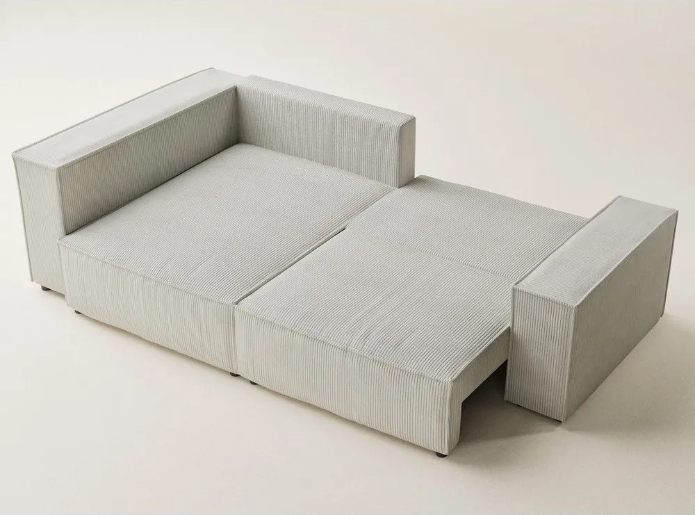 Krémszínű kordbársony kinyitható-tárolóhelyes sarokkanapé (bal oldali-L alakú) Tonga – Maison de Rêve