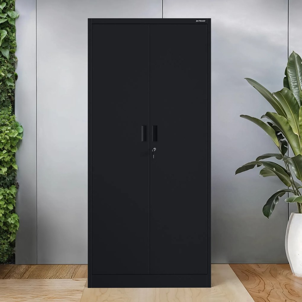 4 polcos fém irodai szekrény, fekete, 1750x800x400 mm: JAN Compact