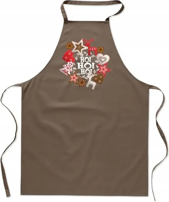Konyhai Kötény pamut bézs Karácsonyi ajándék Ho ho FA_701_b