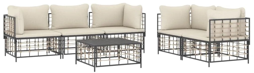 6 részes antracitszürke polyrattan kerti ülőgarnitúra párnákkal