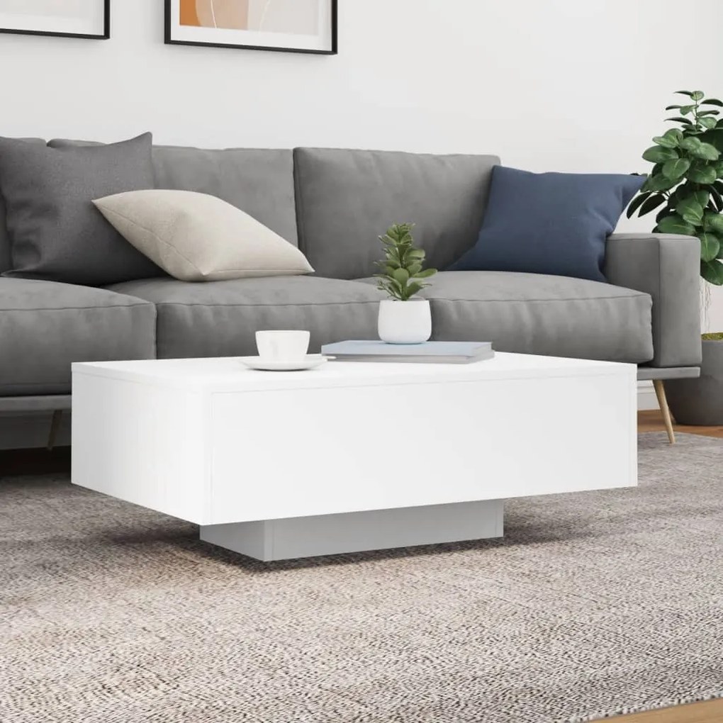 Fehér dohányzóasztal LED-lámpákkal 85 x 55 x 31 cm