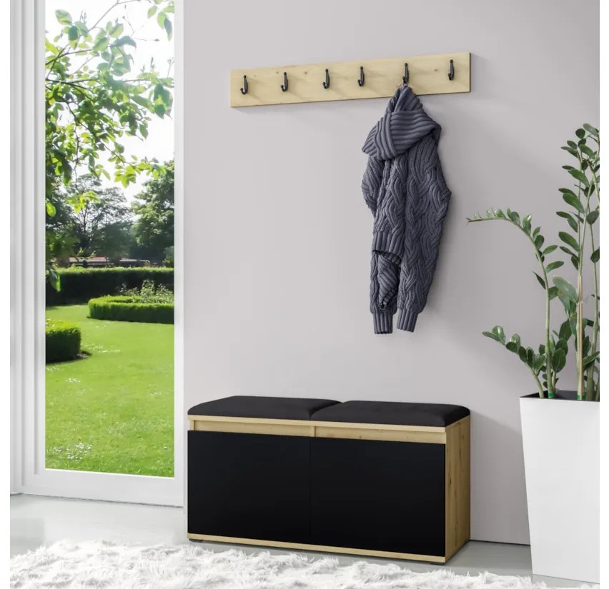 EUGENIO 5 előszoba összeállítás, 100x49,5x40, tölgy artisan/černá/trinity 15