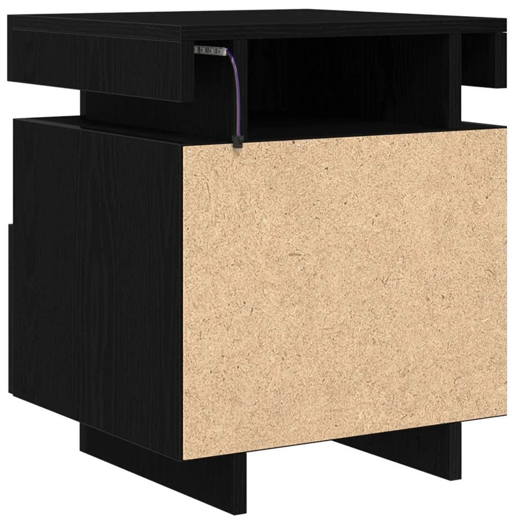 Éjjeli Asztal LED Fényekkel 2 db Fekete Tölgy 40x39x48,5 cm