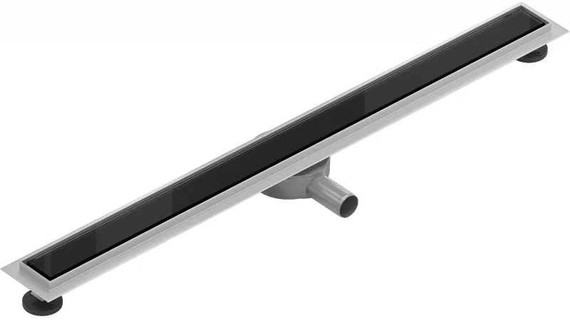 Mexen Lapos lineáris rozsdamentes ereszcsatorna 80 cm, 360°-os szifon, fekete üveg - 1026080-40