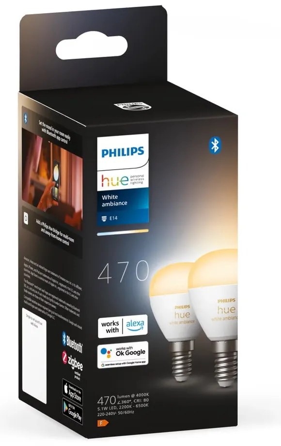 Okos izzó szett 2 db-os E14, 5 W White ambiance – Philips Hue
