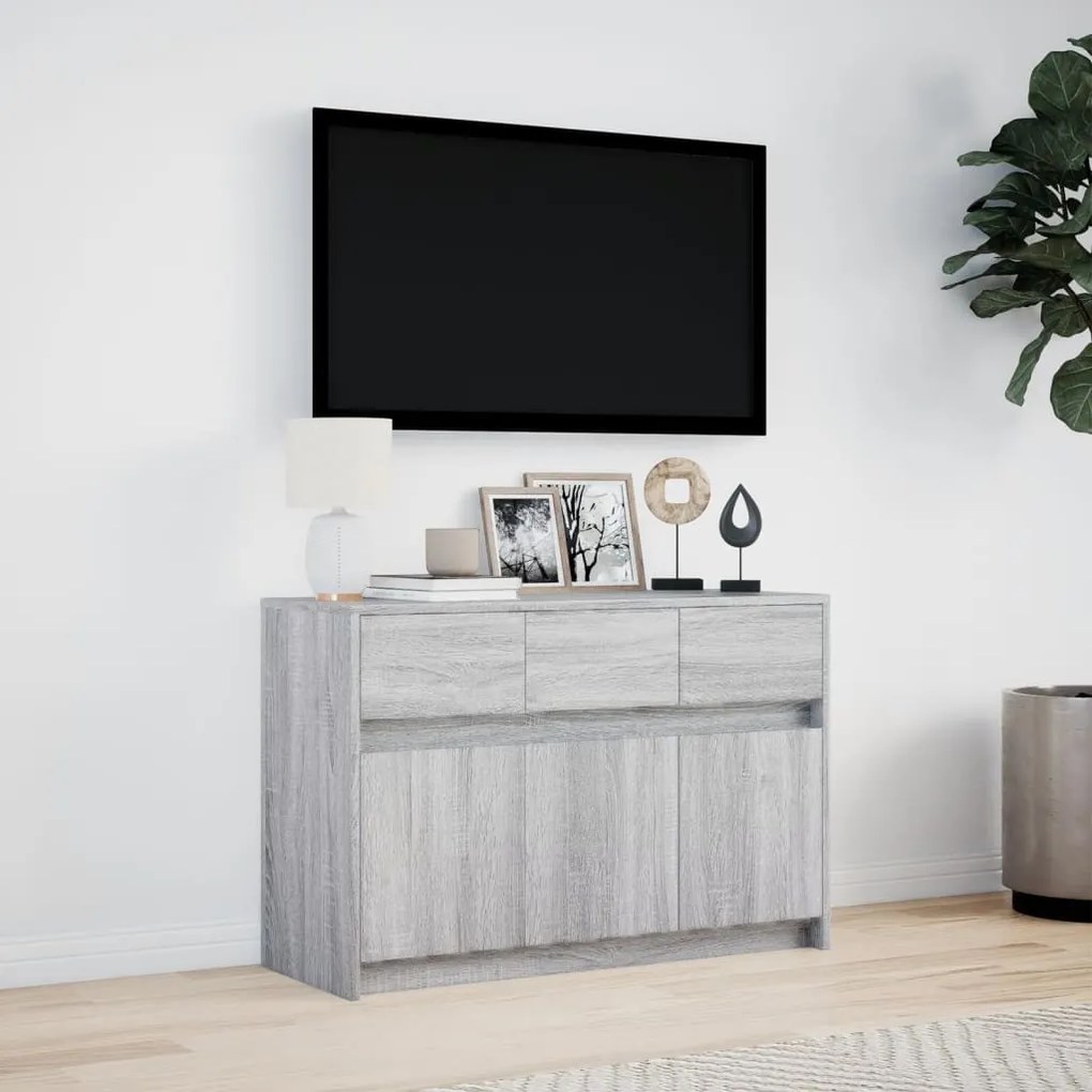 szürke sonoma színű szerelt fa LED-es TV-szekrény 91x34x61 cm