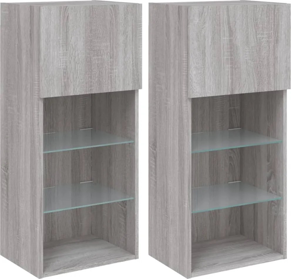 vidaXL 2 db szürke sonoma színű TV-szekrény LED-ekkel 40,5x30x90 cm