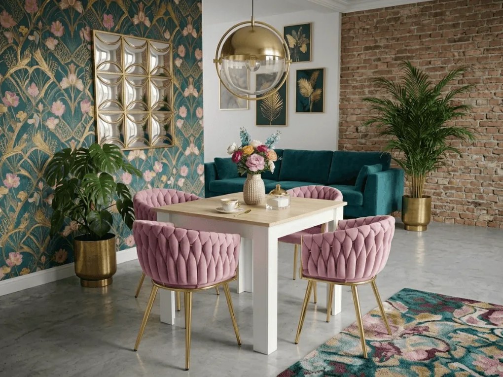 ORION VELVET étkezőfotel bársony kárpitozással, arany lábakkal, rózsaszín