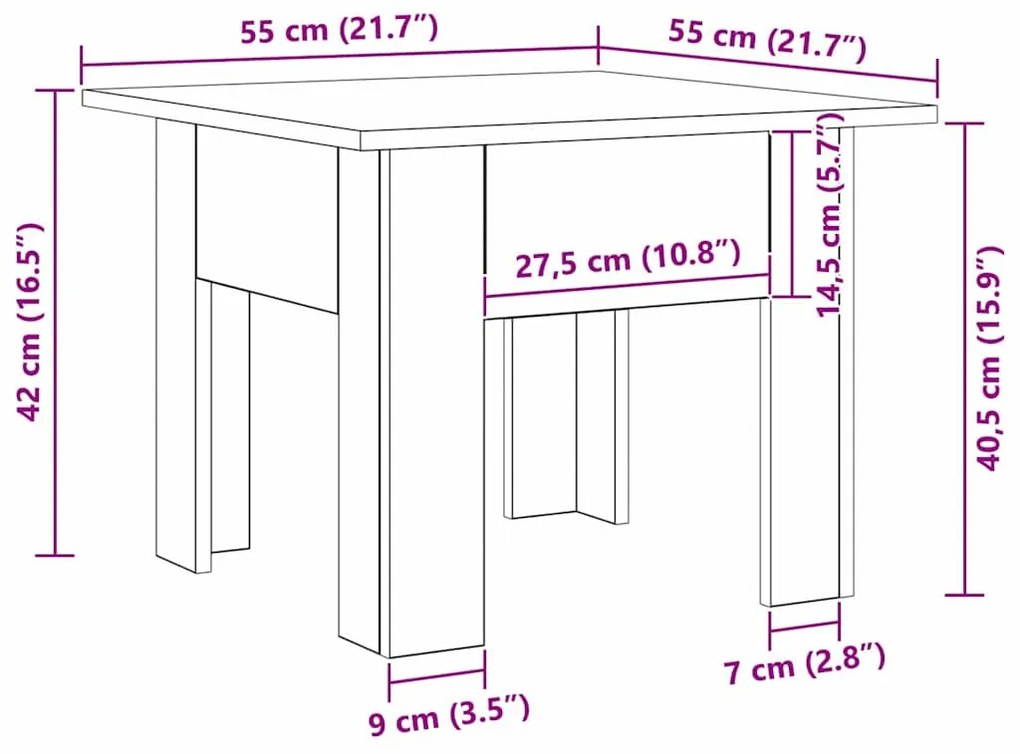 vidaXL Dohányzóasztal Artisan tölgy 55 x 55 x 42 cm Faanyag
