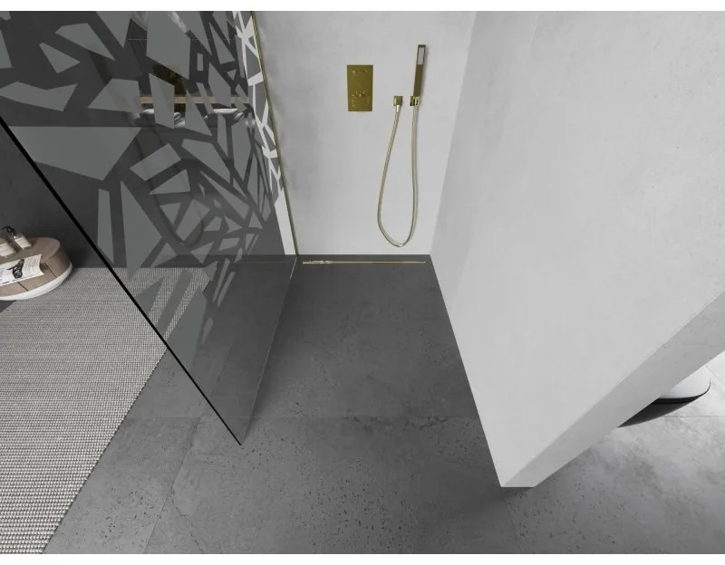 Mexen Kioto, Walk-In zuhany paraván 80 x 200 cm, 8 mm átlátszó üveg fehér mintás, arany matt profil, 800-080-101-55-85