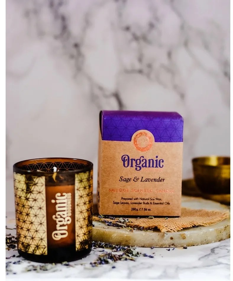 Szerves gyertya Sage & Lavender 200 g üvegbenaranyfóliával