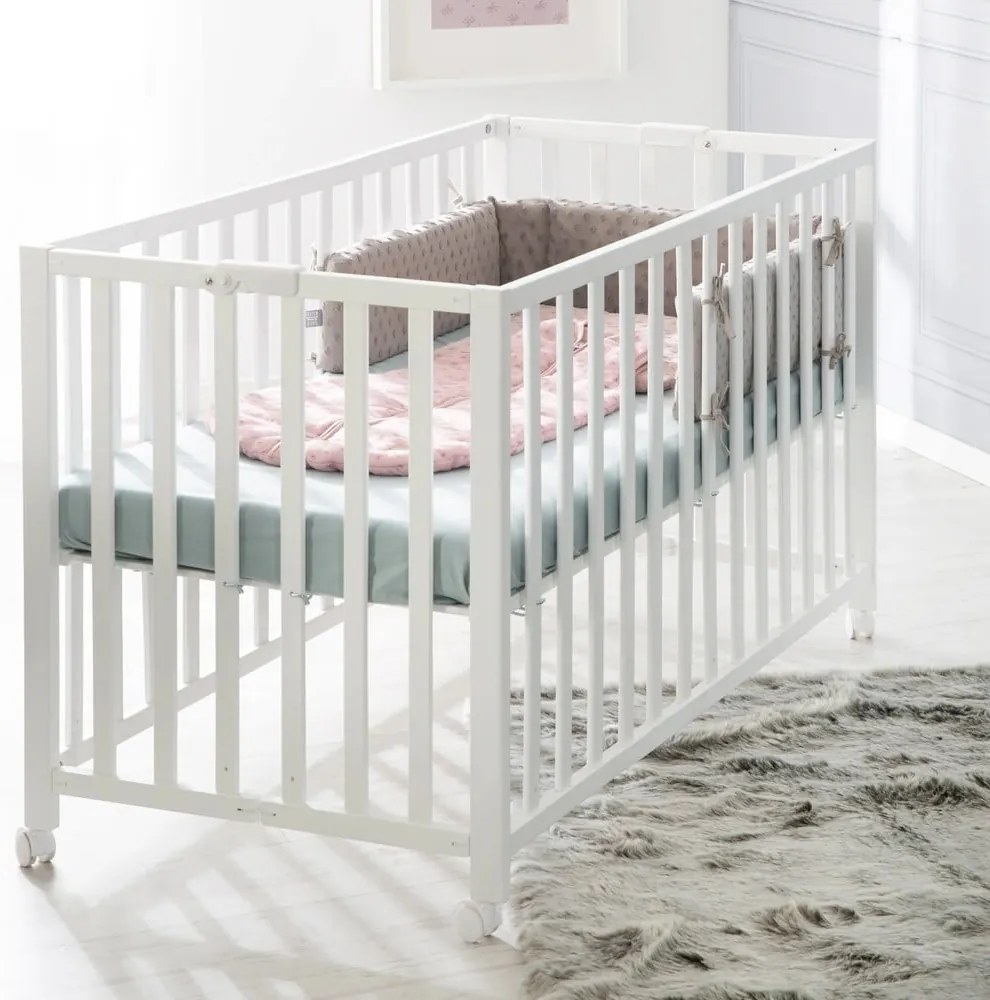 Fehér összecsukható gurulós babaágy 60x120 cm Fold up – Roba