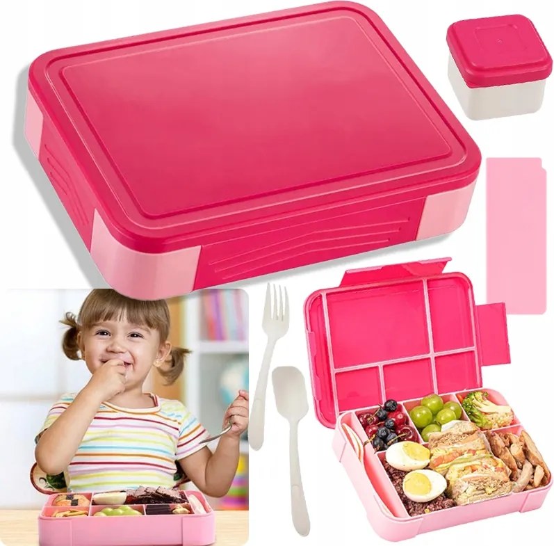 Hermetikus Ételhordó Doboz 5 Rekeszes És Evőeszköz Készlettel 1.33L