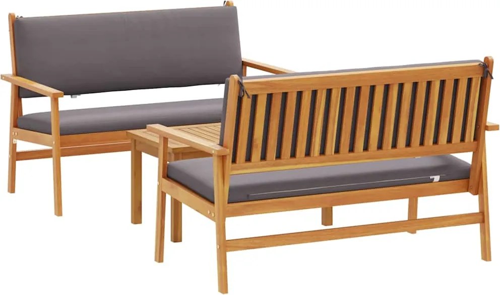 vidaXL Kerti Kanapé Szett 3 pcs Barna 120 x 65,5 x 79 cm Tömör Akácfa