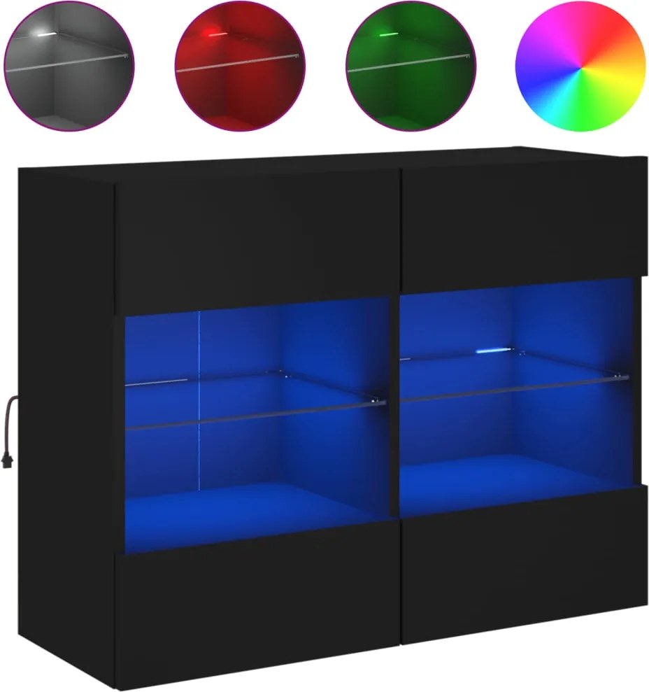 vidaXL fekete fali TV-szekrény LED-világítással 78,5x30x60,5 cm