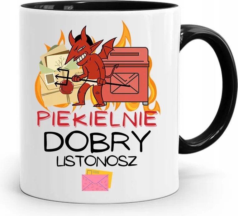 Fekete Bögre Postásnak Pokolian Jó, fényképes nyomattal