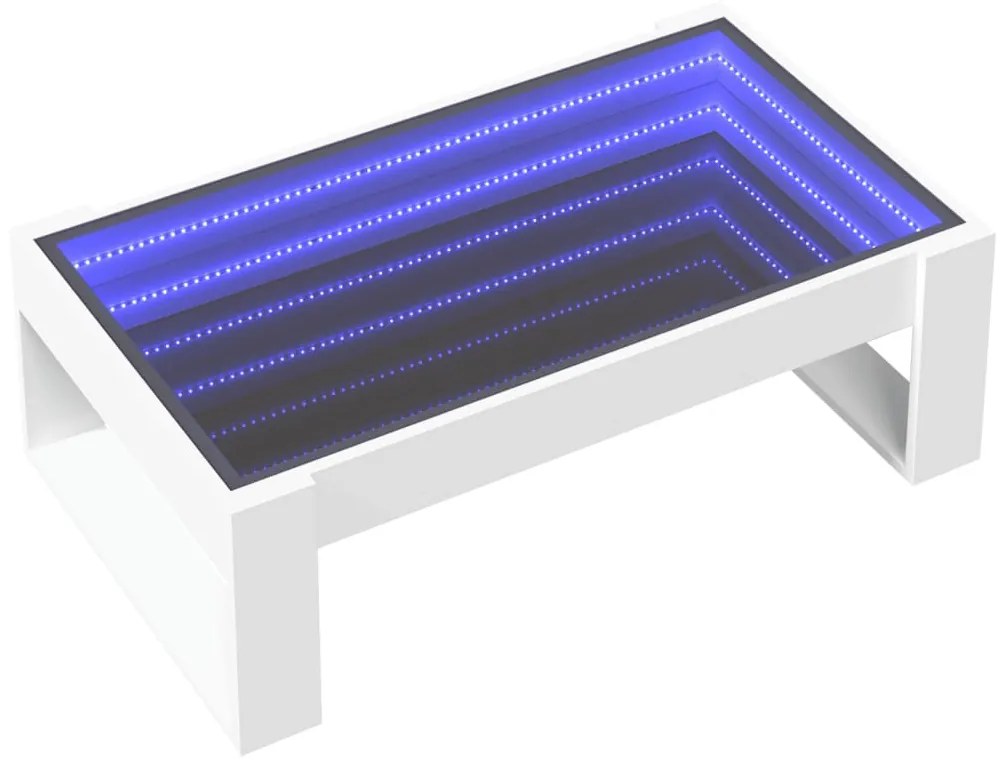 Fehér végtelen hatású LED-es dohányzóasztal 90 x 53 x 30 cm