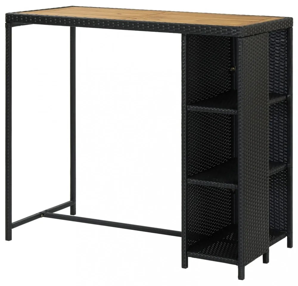 fekete polyrattan bárasztal tárolópolccal 120 x 60 x 110 cm