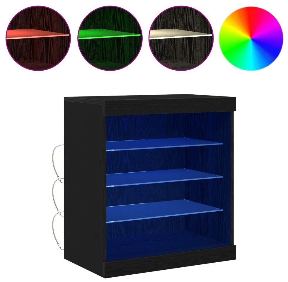 LED világítással ellátott fekete tölgy oldalrész 60,5x37x67 cm